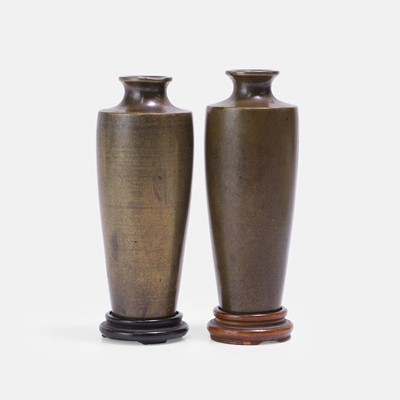 Lot 349 - A pair of Japanese mixed-metal bronze vases