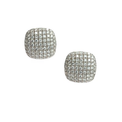 Lot 111 - A pair of 18ct white gold diamond pave set earrings