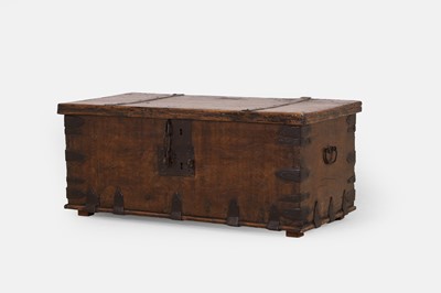 Lot 516 - A teak and iron-bound chest