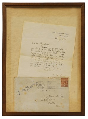 Lot 76 - J M BARRIE: Autograph Letter Signed.
