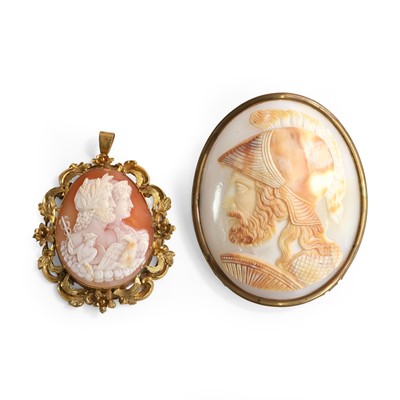 Lot 10 - Two large shell cameos, one pendant and one brooch