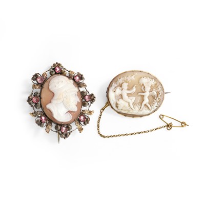 Lot 9 - Two shell cameo brooches