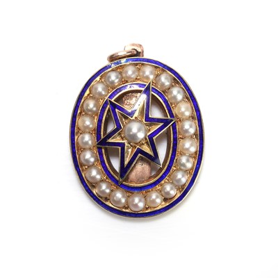 Lot 15 - A Victorian seed pearl and enamel pendant