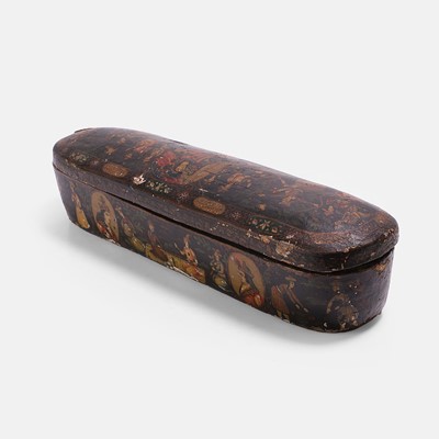Lot 296 - A Qajar papier mâché lacquered 'qalamdan' pen box