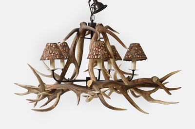 Lot 385 - A stag antler five-light chandelier