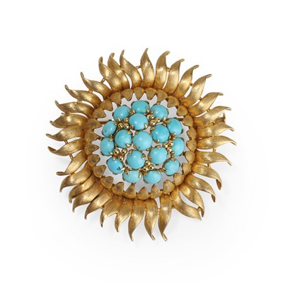 Lot 40 - A turquoise sunflower brooch