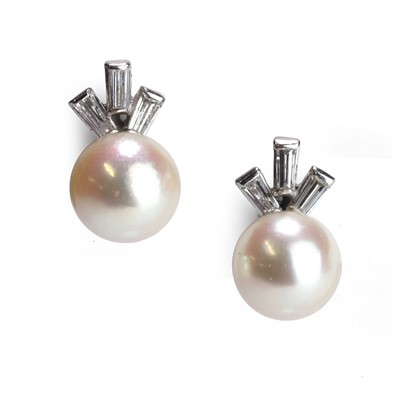 Lot 75 - A pair of cultured pearl and diamond earrings