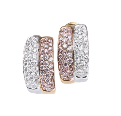 Lot 158 - A pair of pink diamond and diamond earrings
