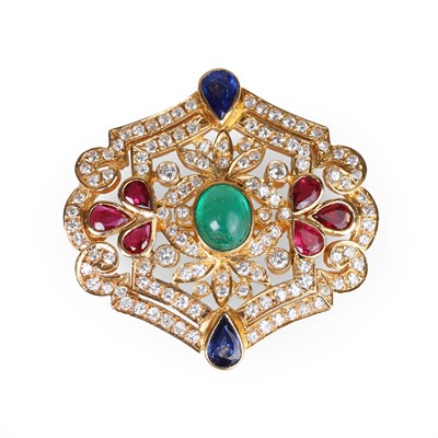 Lot 114 - A gemstone and diamond set brooch