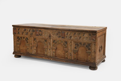 Lot 197 - A large oak wedding chest