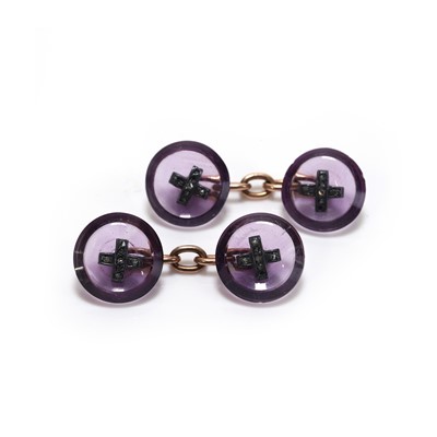 Lot 373 - A pair of Edwardian amethyst and diamond chain link cufflinks