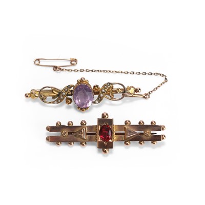 Lot 211 - Two Antique gemstone set bar brooches