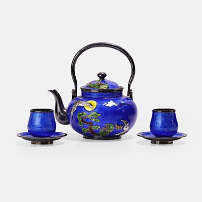Lot 365 - A Korean silver and cloisonné enamel tea set