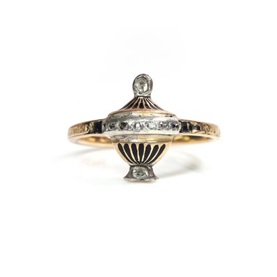 Lot 2 - A Georgian diamond and enamel mourning ring