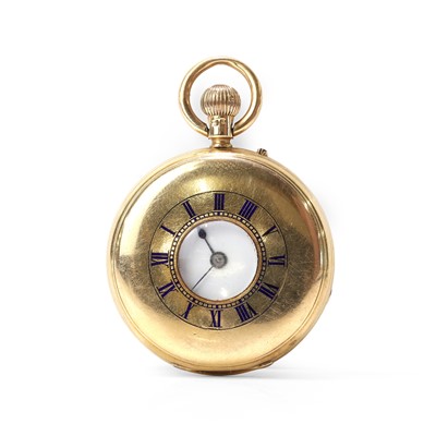 Lot 409 - An 18ct gold side wind half hunter pocket watch