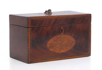 Lot 306 - A mahogany floral inlaid rectangular tea caddy
