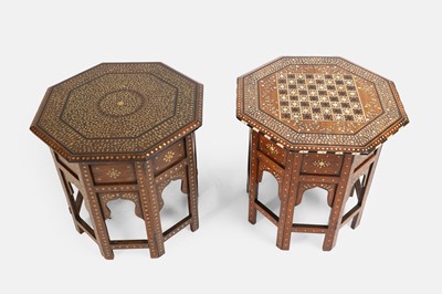 Lot 81 - Two inlaid hardwood octagonal occasional tables
