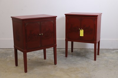 Lot 509 - A pair of red japanned bedside chests