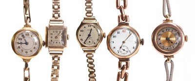 Lot 487 - A collection of ladies' gold mechanical watches