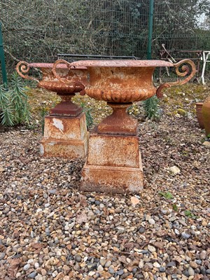 Lot 553 - A pair of cast iron garden urns