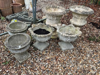 Lot 551 - Three pairs of garden urns