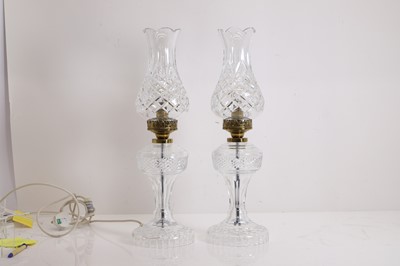 Lot 478 - A pair of Waterford glass table lamps