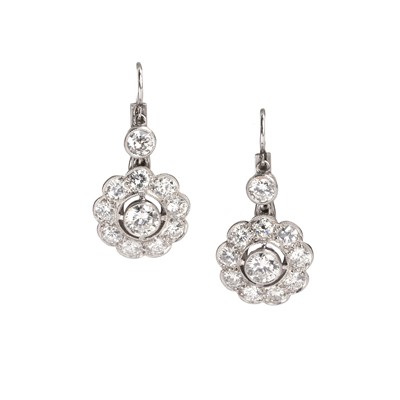 Lot 107 - A pair of diamond drop earrings