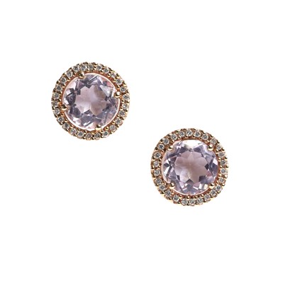 Lot 110 - A pair of 18ct rose gold morganite and diamond stud earrings