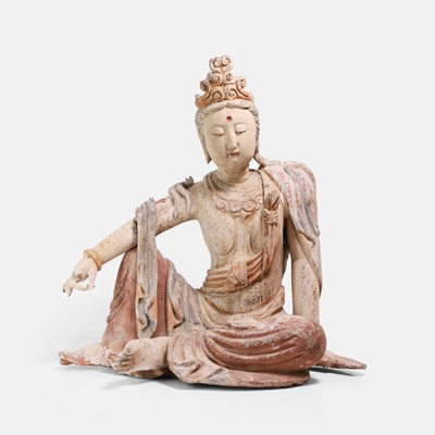 Lot 56 - A Chinese polychrome painted carved wood figure
