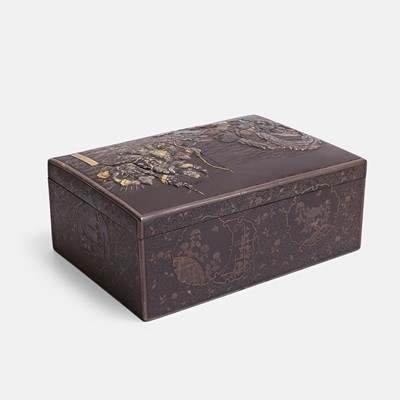 Lot 347 - A Japanese mixed-metal-inlaid iron box