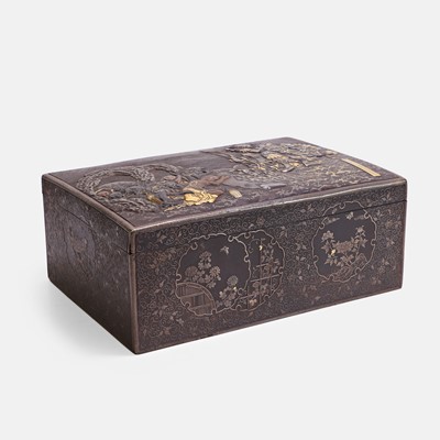 Lot 347 - A Japanese mixed-metal-inlaid iron box