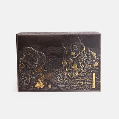 Lot 347 - A Japanese mixed-metal-inlaid iron box