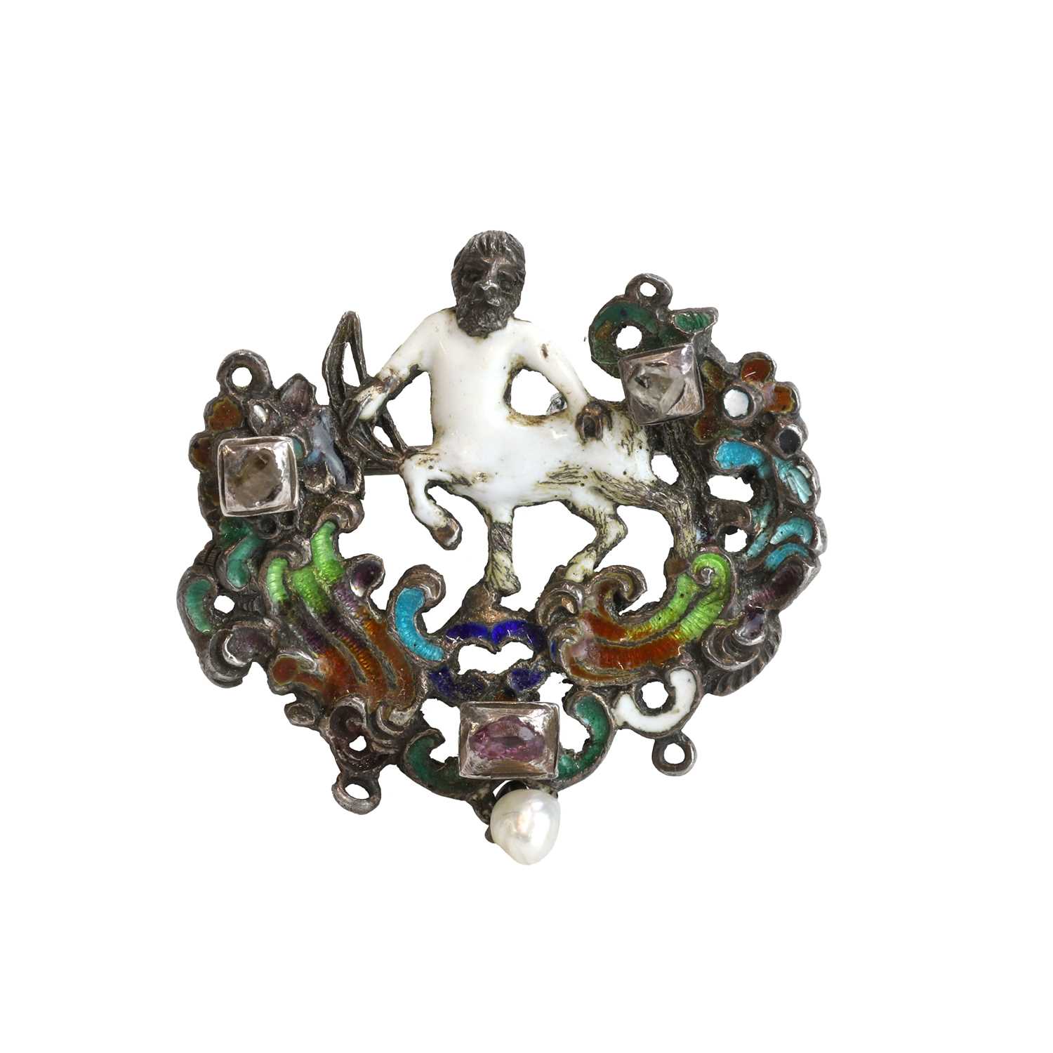 Lot 51 - A Renaissance Revival enamelled centaur brooch