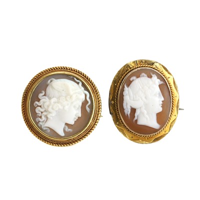 Lot 233 - Two antique shell cameo brooches