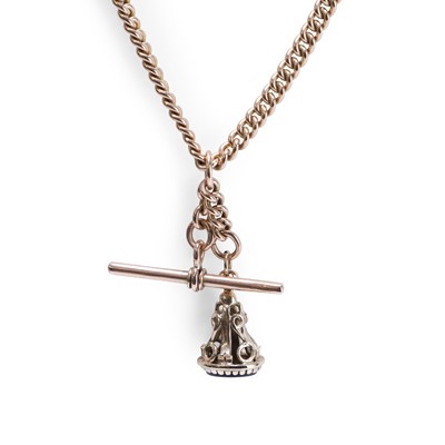 Lot 336 - A 9ct gold Albert chain suspending a 9ct gold fob pendant