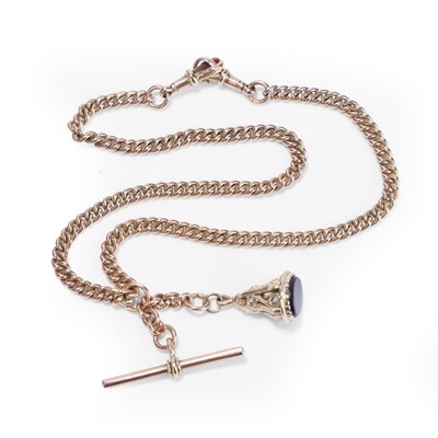 Lot 336 - A 9ct gold Albert chain suspending a 9ct gold fob pendant