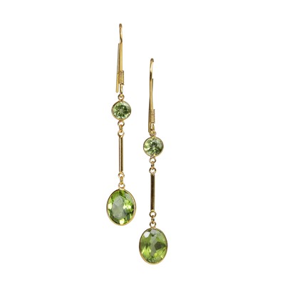 Lot 125 - A pair of peridot drop earrings