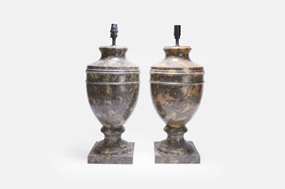 Lot 279 - A pair of carved marble table lamps