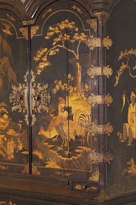 Lot 1 - A Queen Anne black-and-gilt japanned cabinet-on-stand