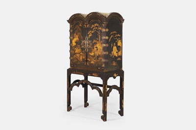 Lot 1 - A Queen Anne black-and-gilt japanned cabinet-on-stand