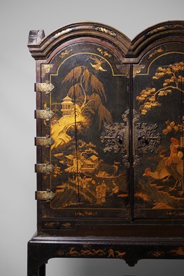 Lot 1 - A Queen Anne black-and-gilt japanned cabinet-on-stand