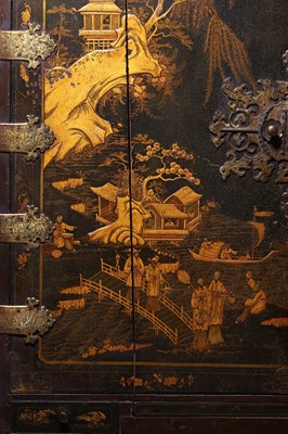 Lot 1 - A Queen Anne black-and-gilt japanned cabinet-on-stand