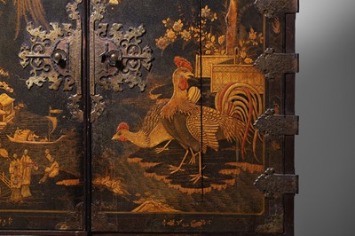 Lot 1 - A Queen Anne black-and-gilt japanned cabinet-on-stand