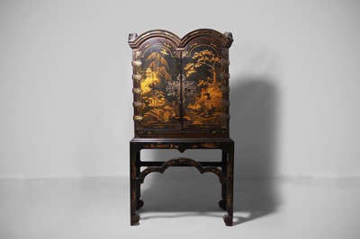 Lot 1 - A Queen Anne black-and-gilt japanned cabinet-on-stand