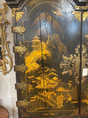 Lot 1 - A Queen Anne black-and-gilt japanned cabinet-on-stand