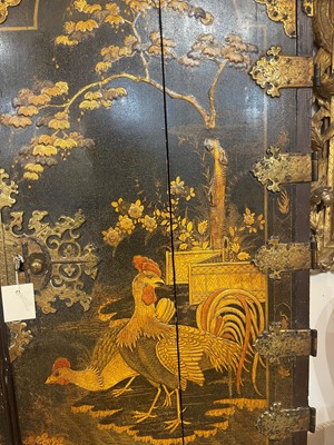 Lot 1 - A Queen Anne black-and-gilt japanned cabinet-on-stand
