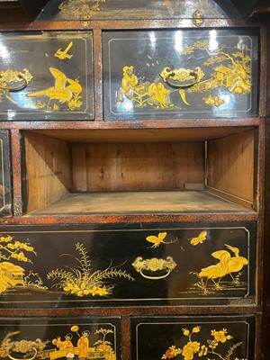 Lot 1 - A Queen Anne black-and-gilt japanned cabinet-on-stand