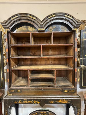 Lot 1 - A Queen Anne black-and-gilt japanned cabinet-on-stand