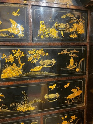 Lot 1 - A Queen Anne black-and-gilt japanned cabinet-on-stand