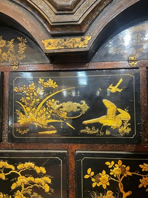 Lot 1 - A Queen Anne black-and-gilt japanned cabinet-on-stand